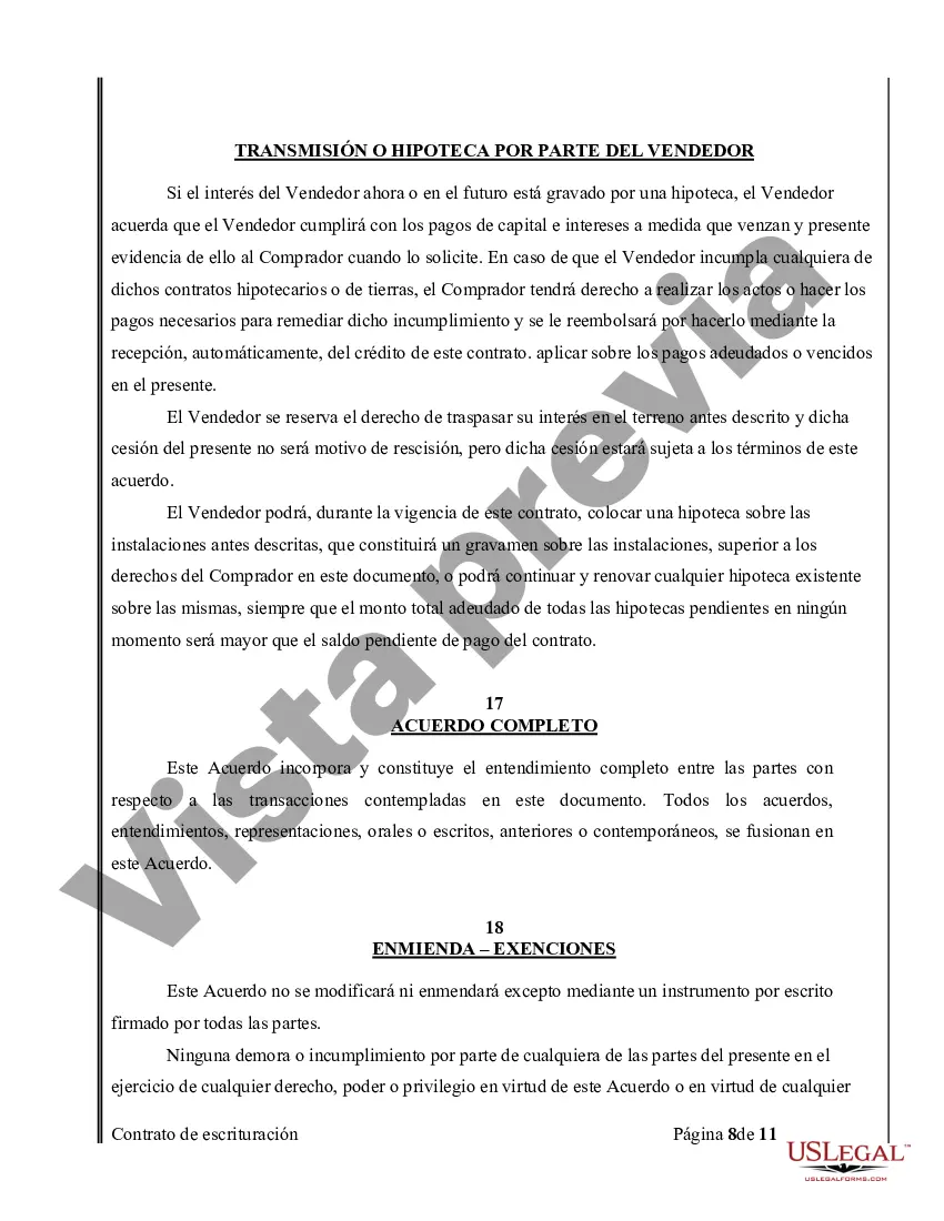 Preview Acuerdo o Contrato de Escritura de Venta y Compra de Bienes Raíces a/k/a Terreno o Contrato de Ejecución