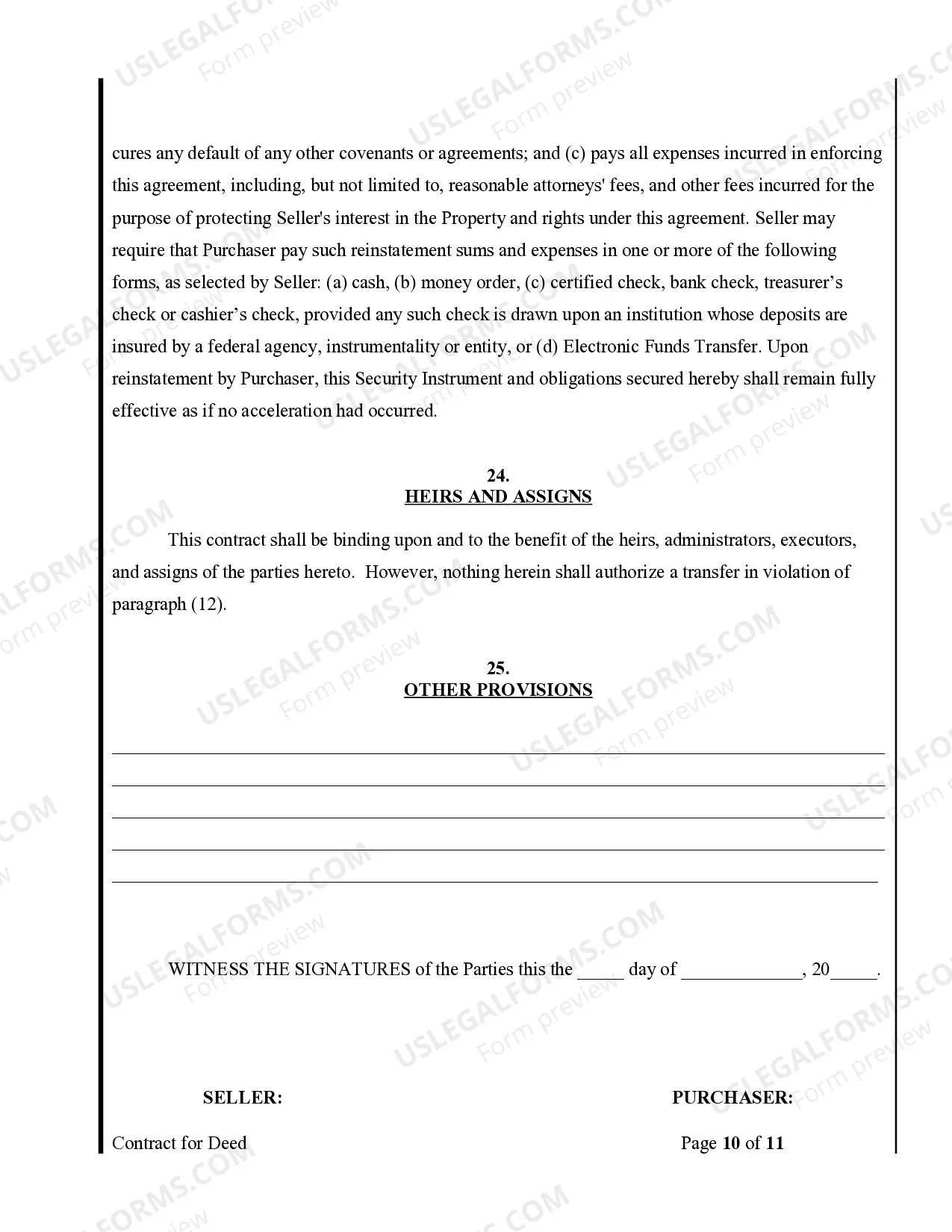 Preview Agreement or Contract for Deed for Sale and Purchase of Real Estate a/k/a Land or Executory Contract