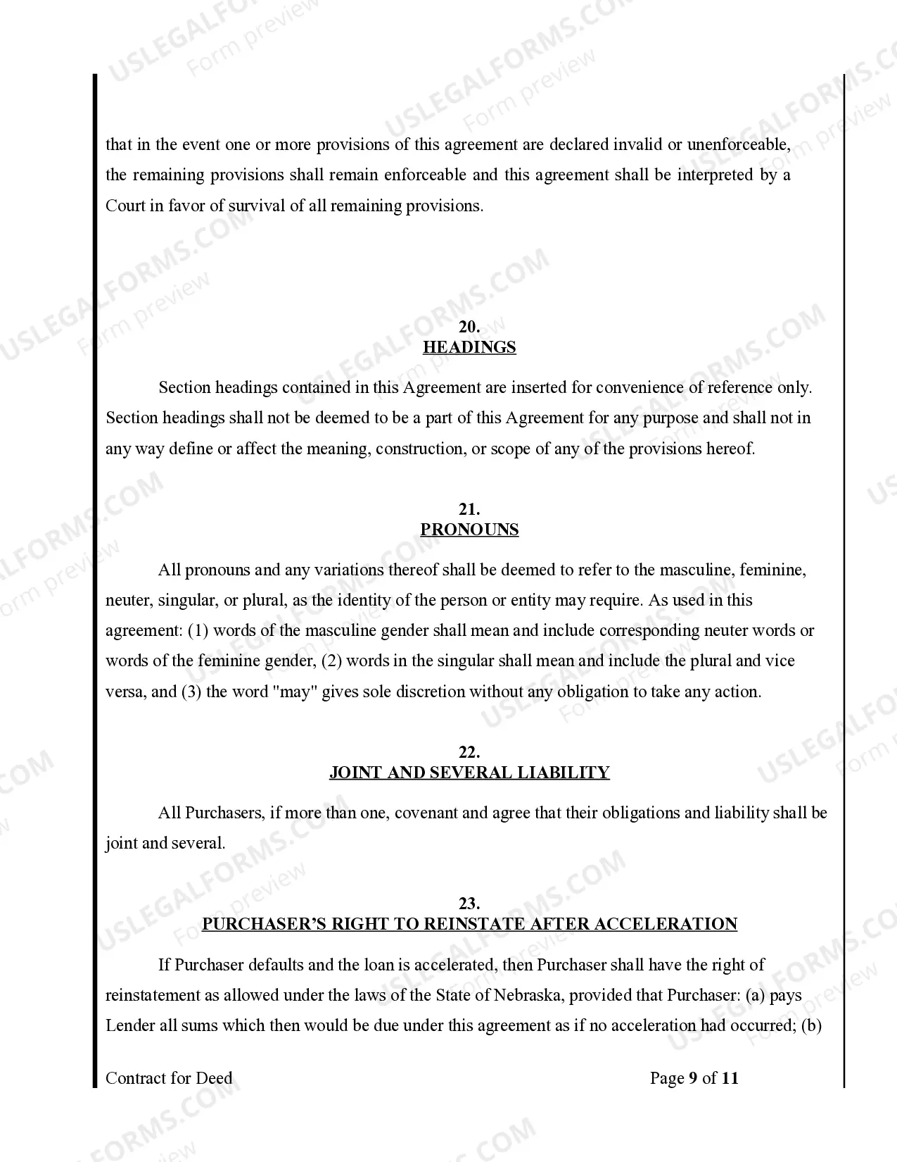 Preview Agreement or Contract for Deed for Sale and Purchase of Real Estate a/k/a Land or Executory Contract