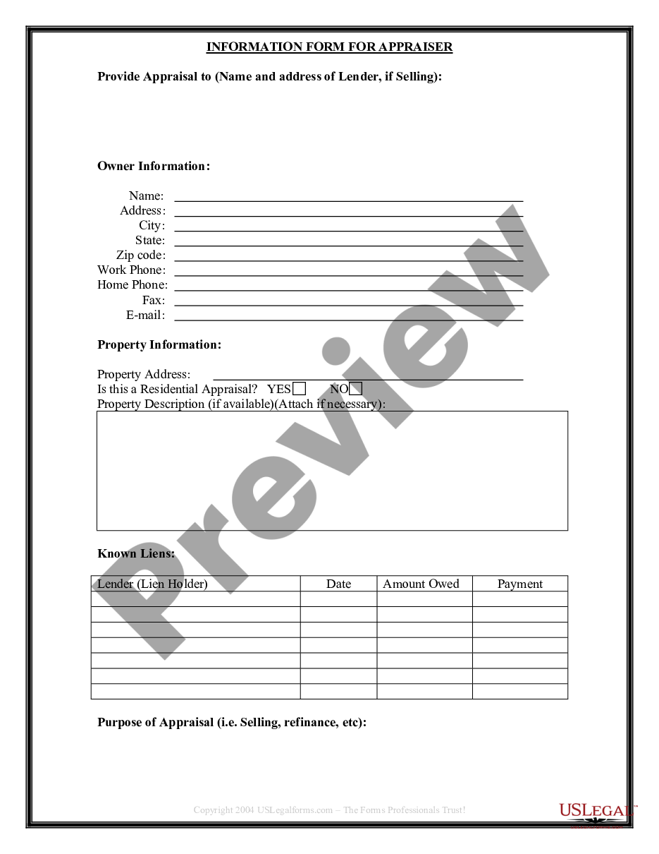 page 0 Seller's Information for Appraiser provided to Buyer preview