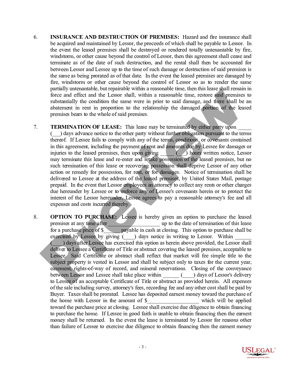 page 2 Option to Purchase Addendum to Residential Lease - Lease or Rent to Own preview