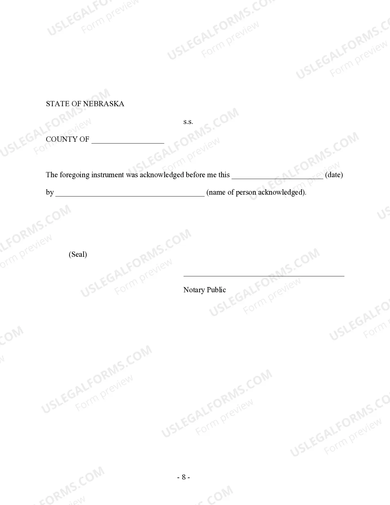 Preview Nebraska Prenuptial Premarital Agreement without Financial Statements