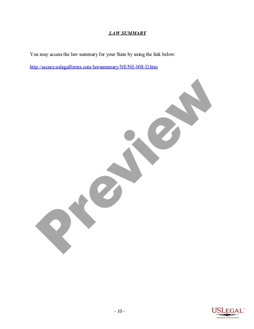 Preview Nebraska No-Fault Agreed Uncontested Divorce Package for Dissolution of Marriage for Persons with No Children with or without Property and Debts