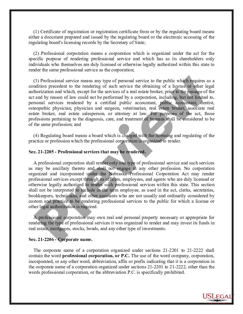 page 2 Professional Corporation Package for Nebraska preview