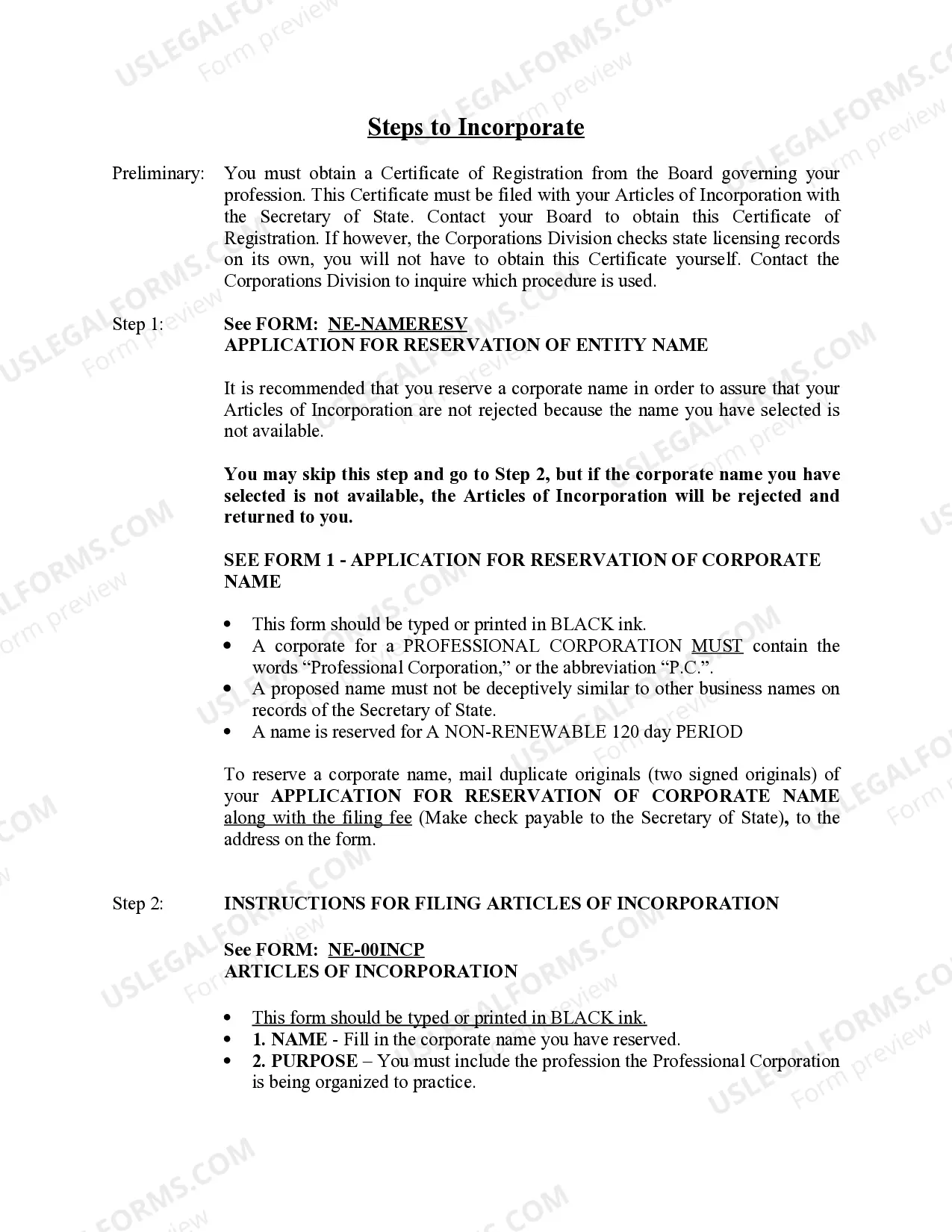 Preview Professional Corporation Package for Nebraska