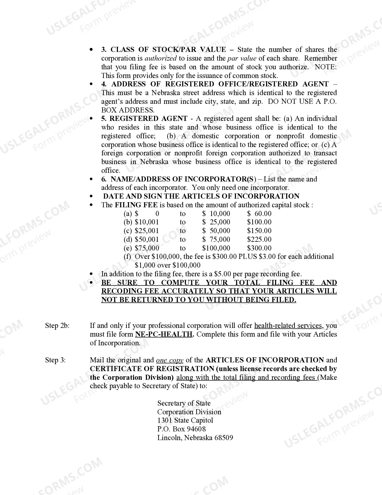 Preview Professional Corporation Package for Nebraska