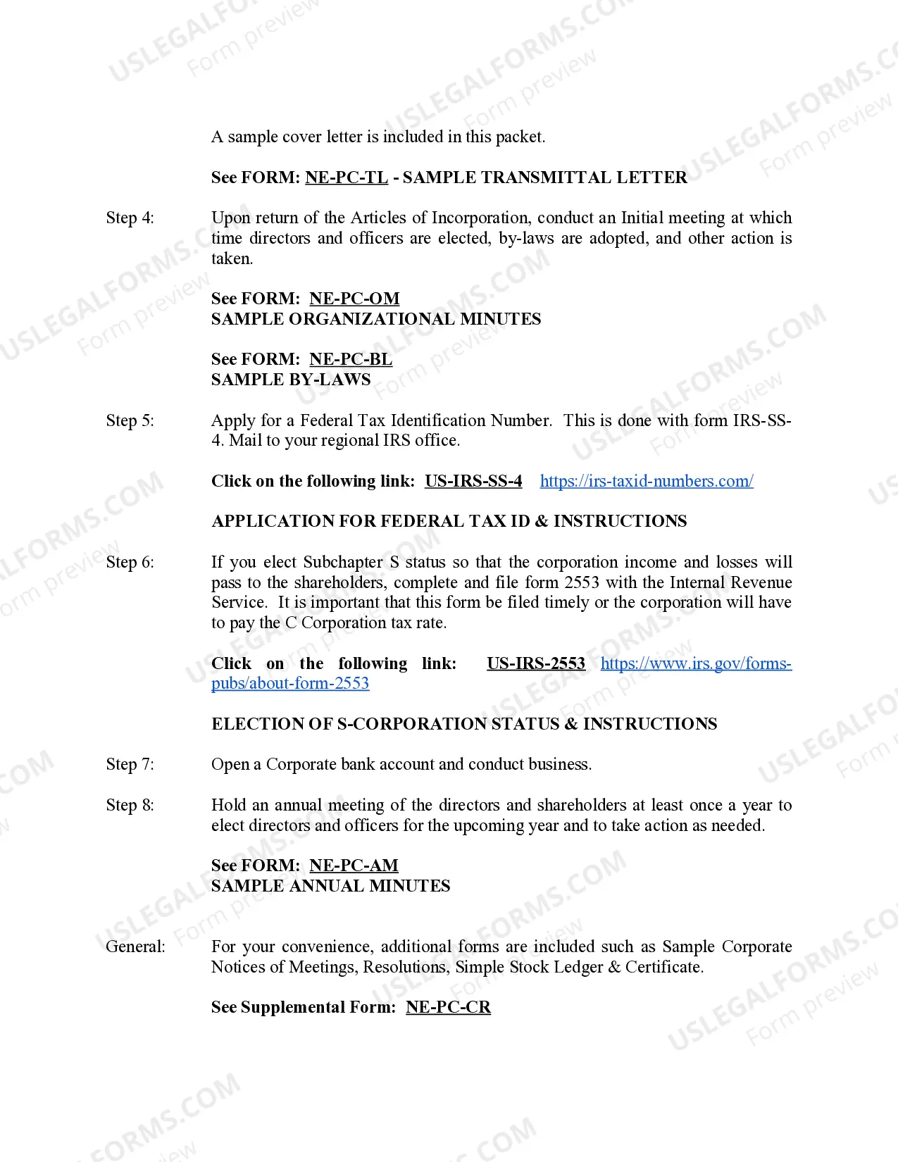 Preview Professional Corporation Package for Nebraska