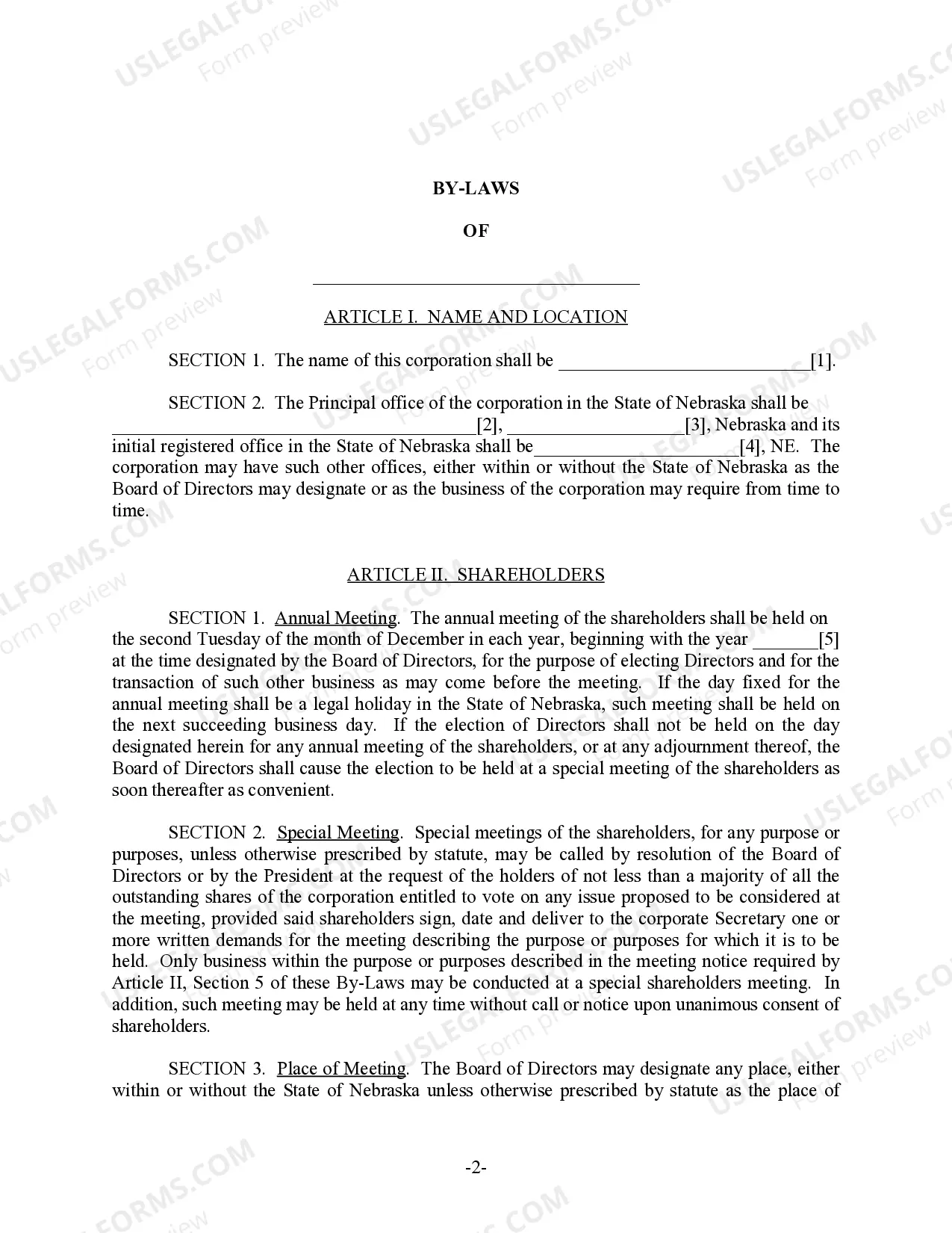 Preview Nebraska Bylaws for Corporation