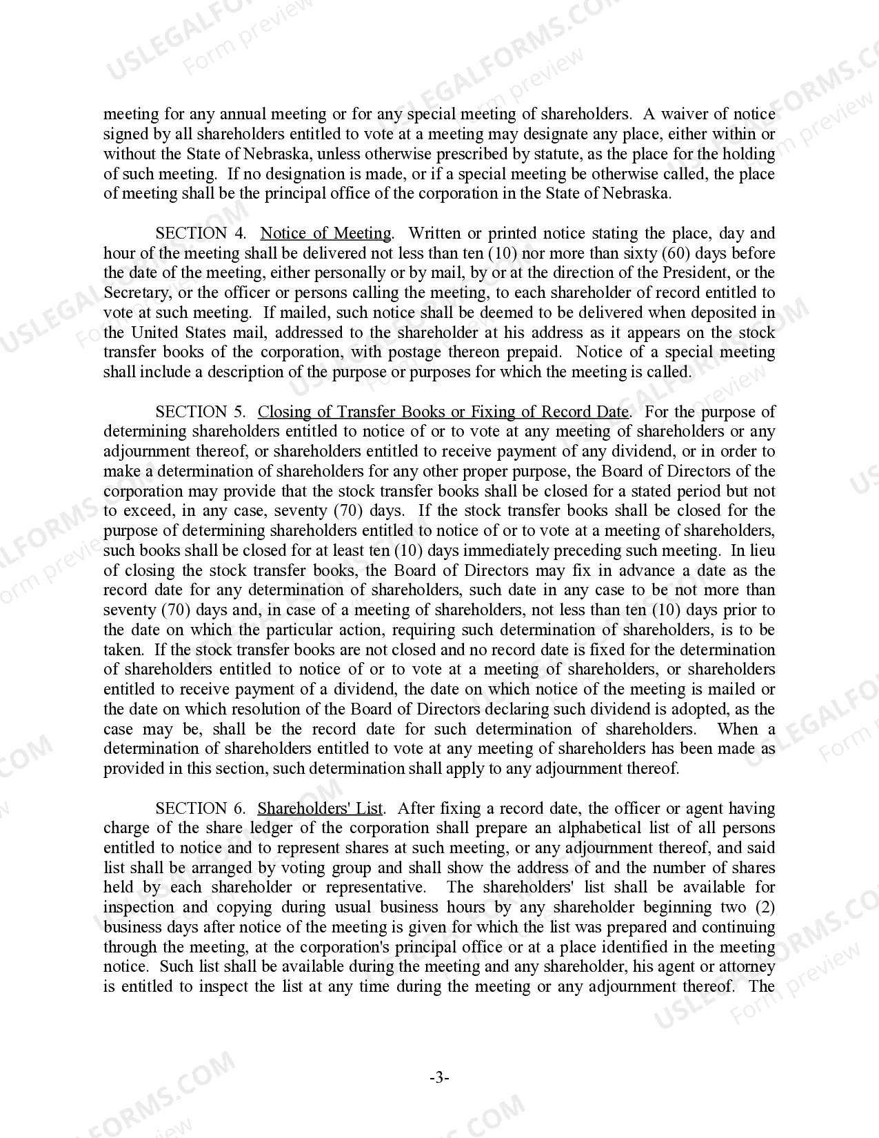 Preview Nebraska Bylaws for Corporation