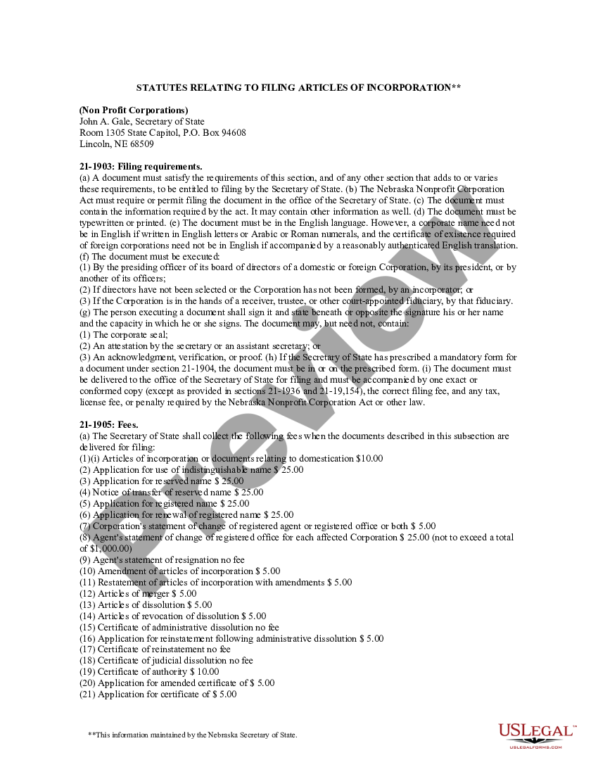 page 4 Nebraska Articles of Incorporation for Domestic Nonprofit Corporation preview