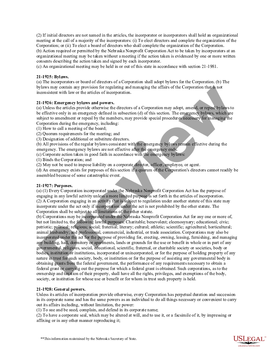 page 6 Nebraska Articles of Incorporation for Domestic Nonprofit Corporation preview