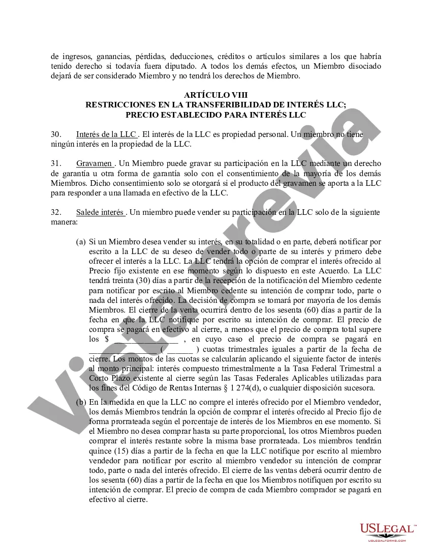Preview Acuerdo Operativo de Sociedad de Responsabilidad Limitada LLC