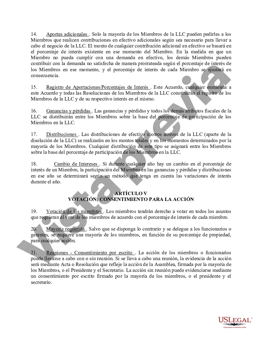Preview Acuerdo Operativo de Sociedad de Responsabilidad Limitada LLC
