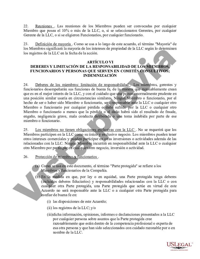 Preview Acuerdo Operativo de Sociedad de Responsabilidad Limitada LLC