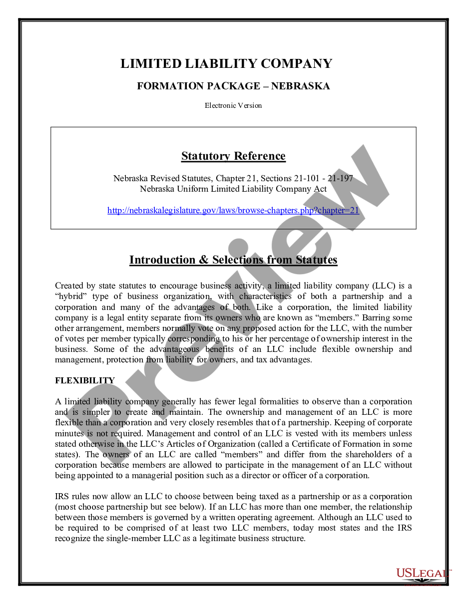 page 1 Nebraska Limited Liability Company LLC Formation Package preview