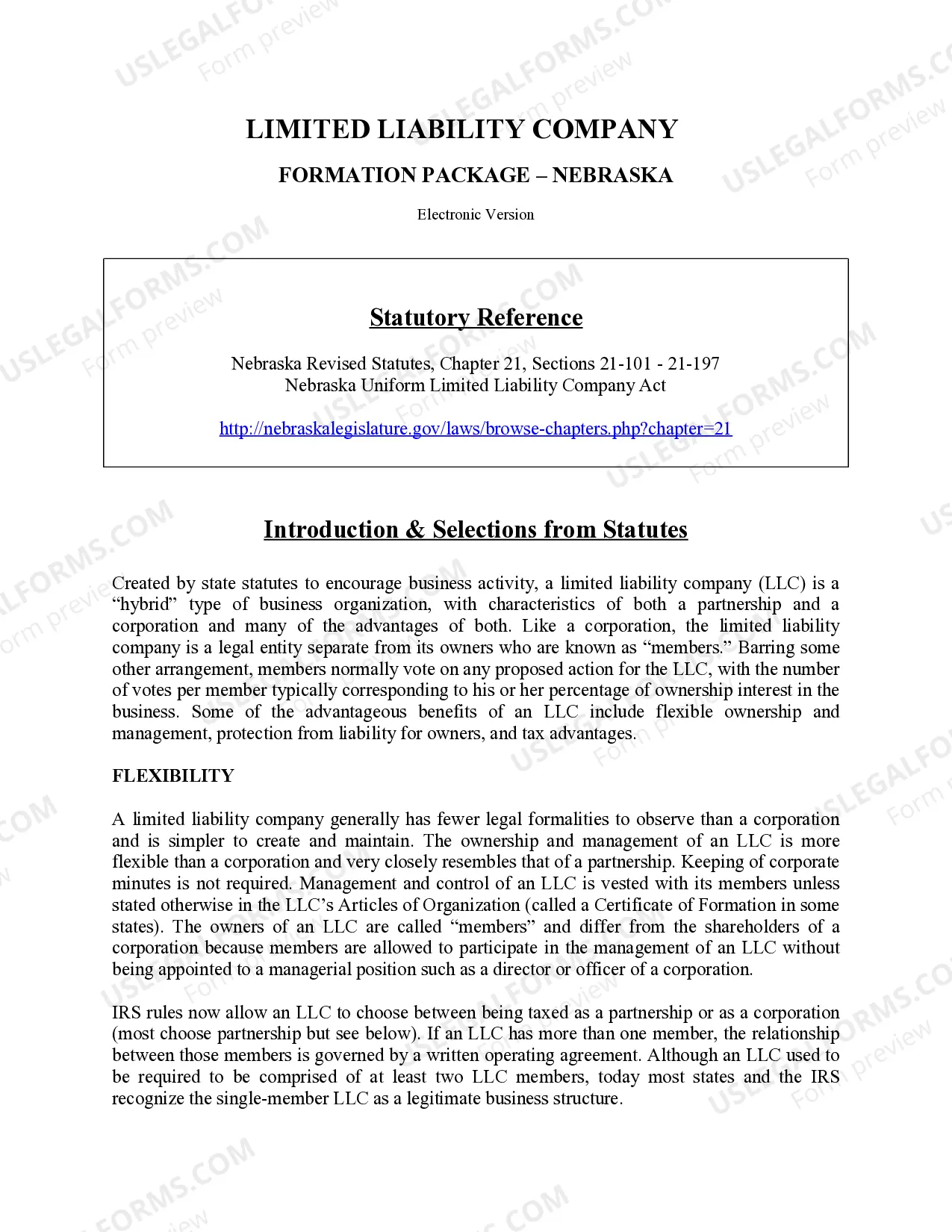 Preview Nebraska Limited Liability Company LLC Formation Package