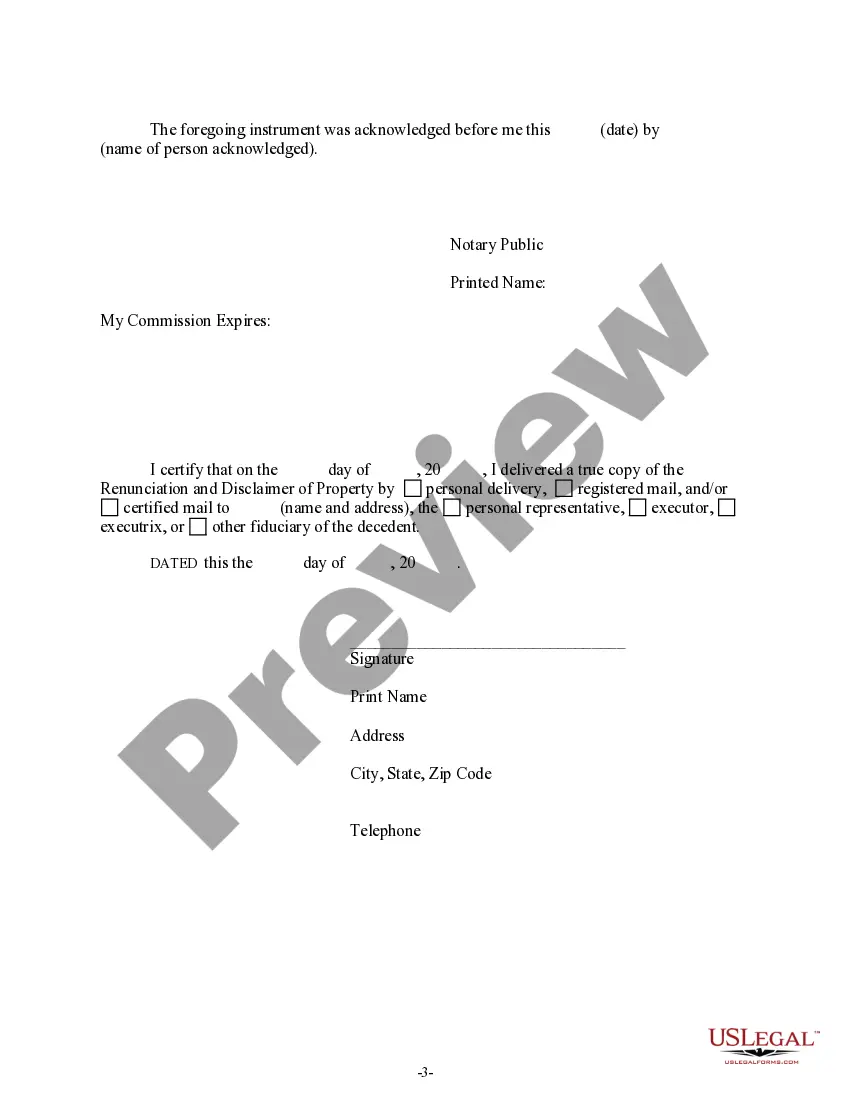 Preview Renunciation And Disclaimer of Property from Will by Testate