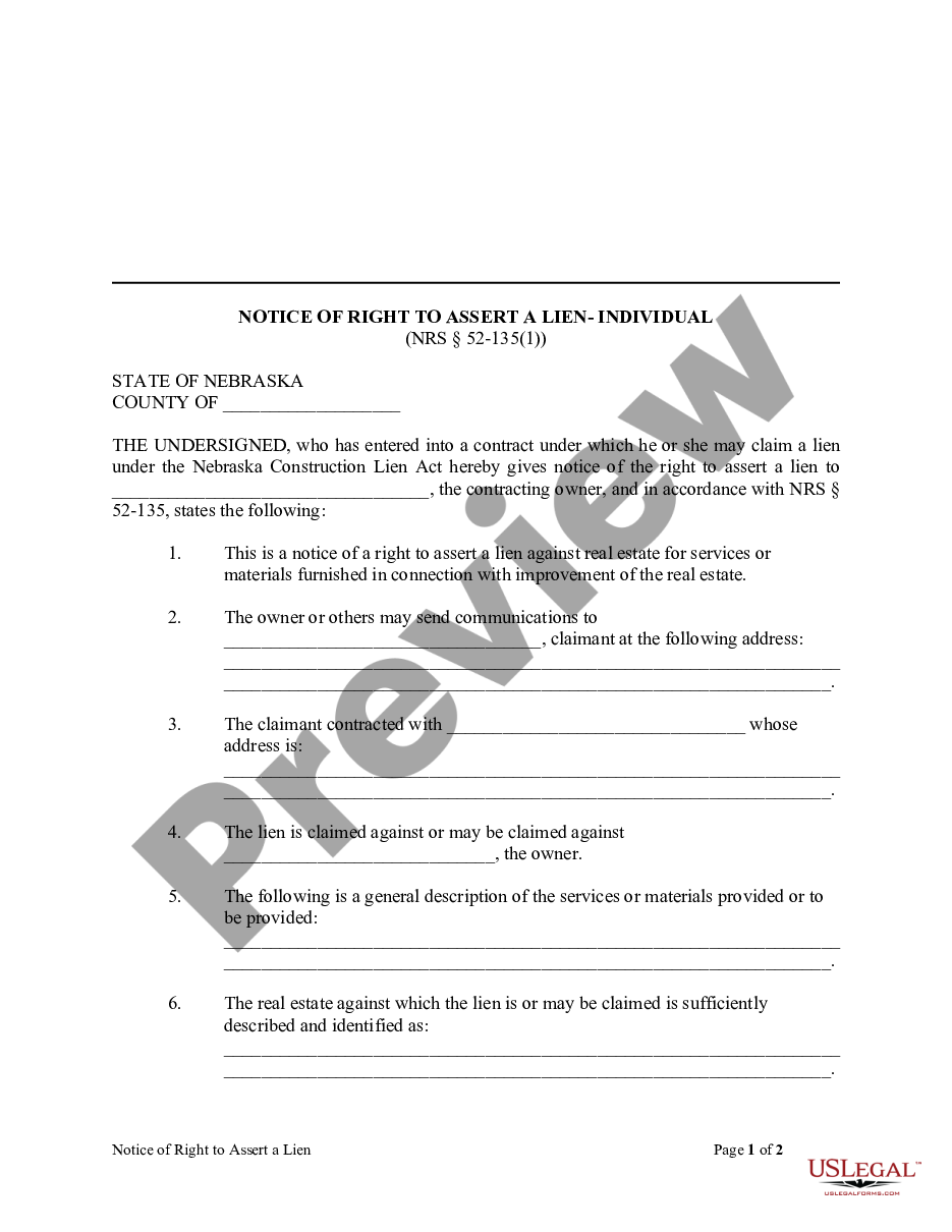 page 0 Notice of Right to Assert a Lien - Individual preview