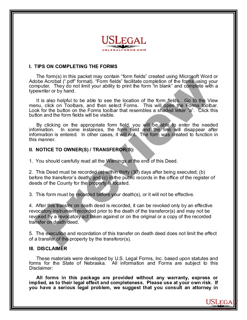 page 1 Transfer on Death Deed or TOD - Beneficiary Deed - Individual to Individual with provision for Alternate Beneficiary preview