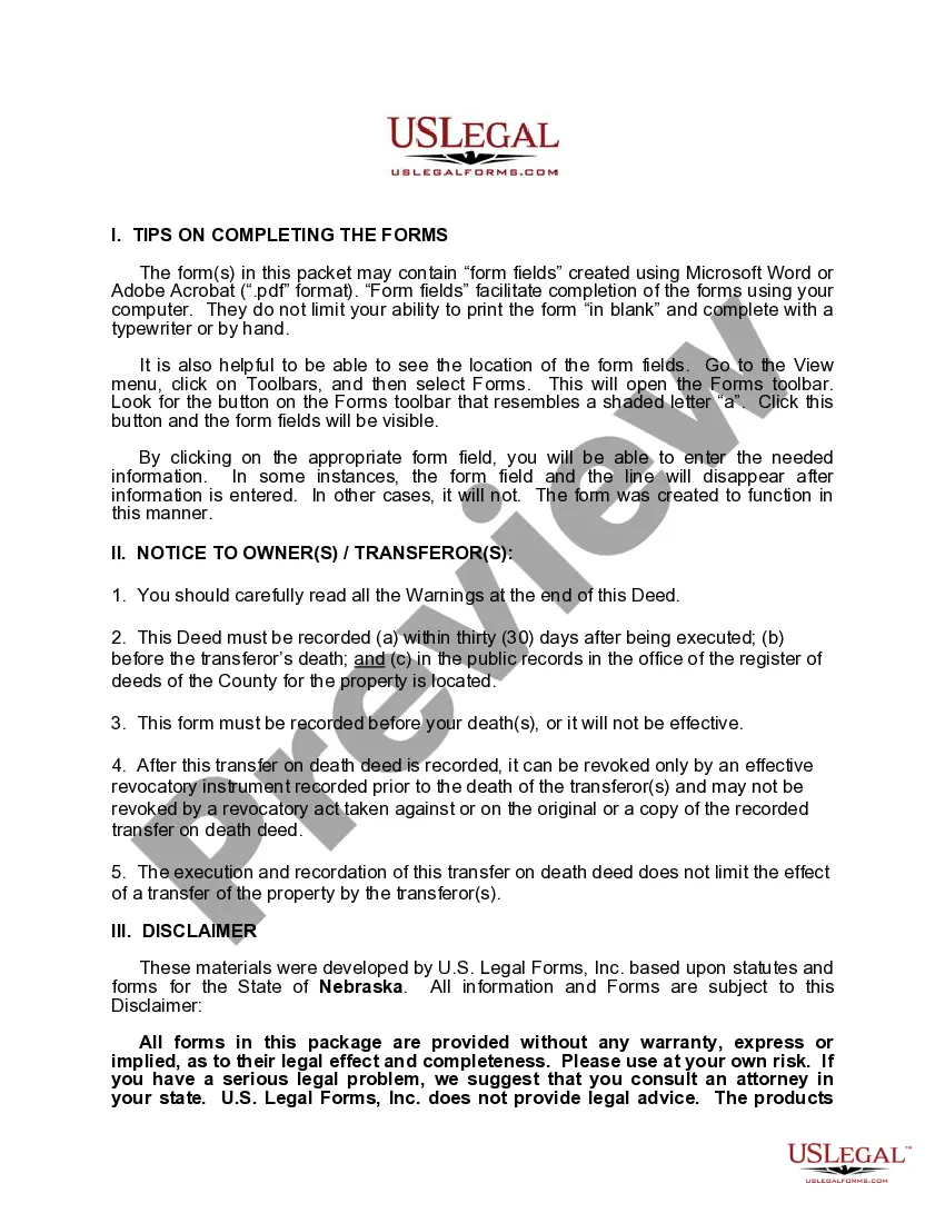 Preview Transfer on Death Deed or TOD - Beneficiary Deed - Individual to Individual with provision for Alternate Beneficiary