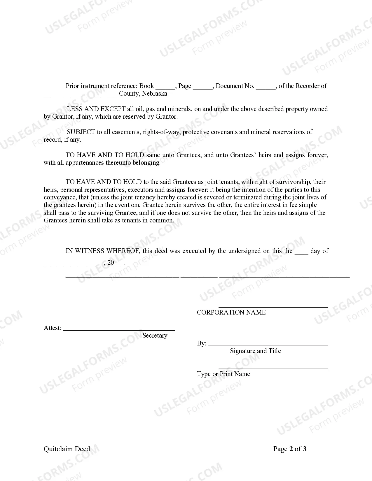 Preview Quitclaim Deed from Corporation to Husband and Wife