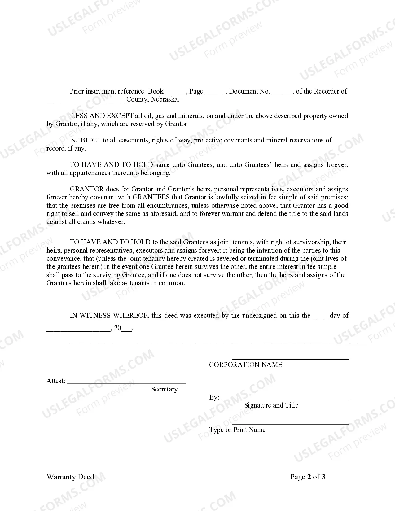 Preview Warranty Deed from Corporation to Husband and Wife