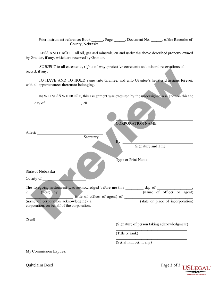 Nebraska Quitclaim Deed From Corporation To Individual Quitclaim Deed Us Legal Forms 8537