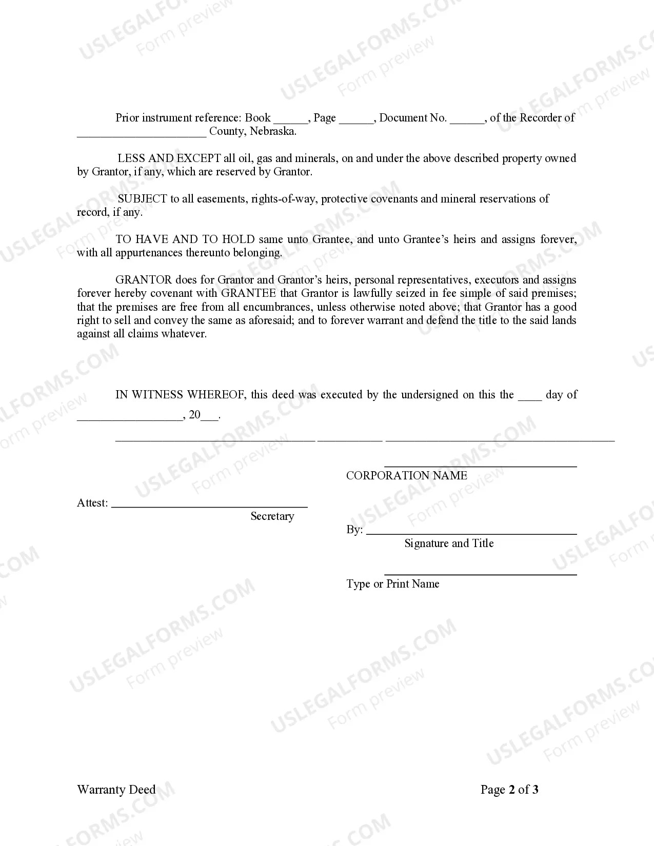 Preview Warranty Deed from Corporation to Individual