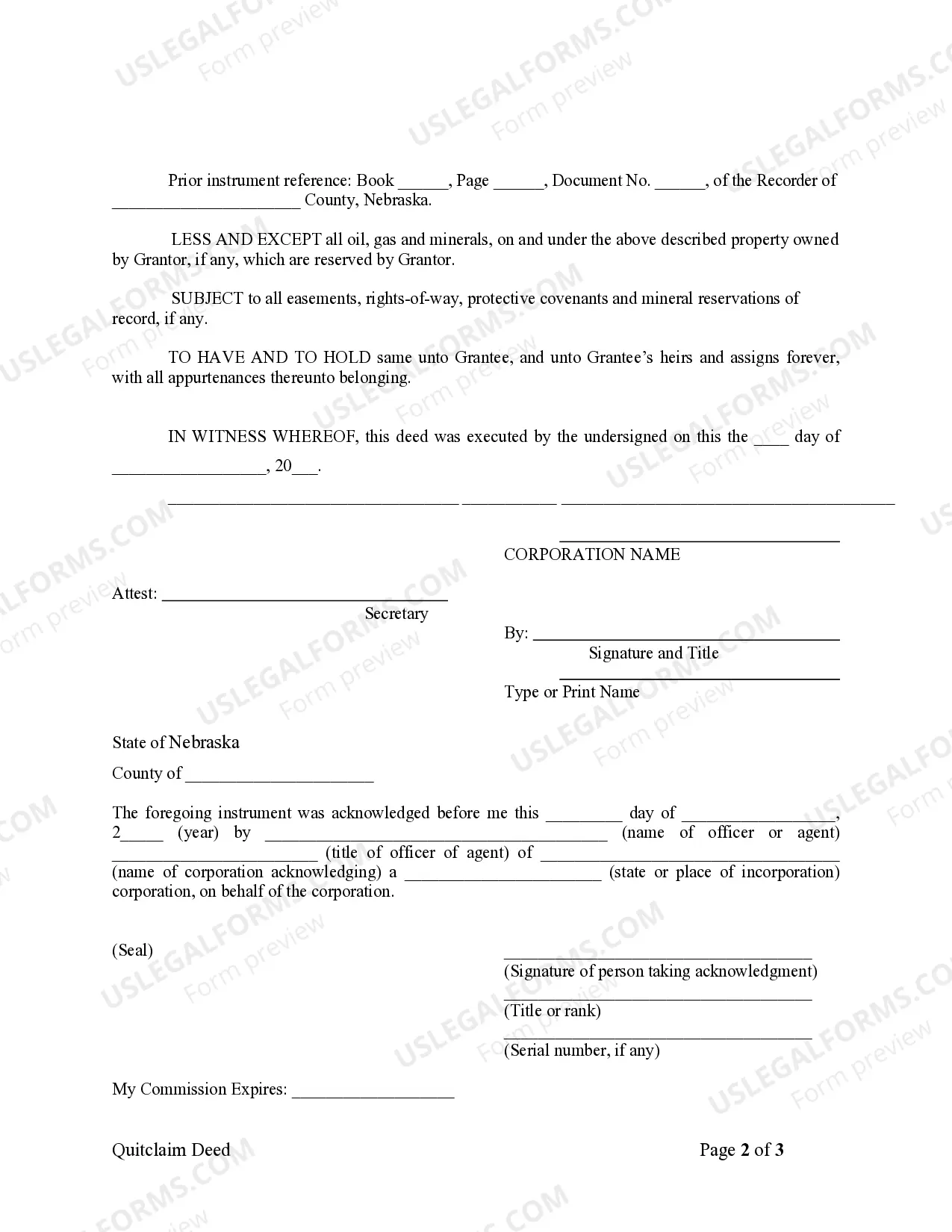 Preview Quitclaim Deed from Corporation to Corporation