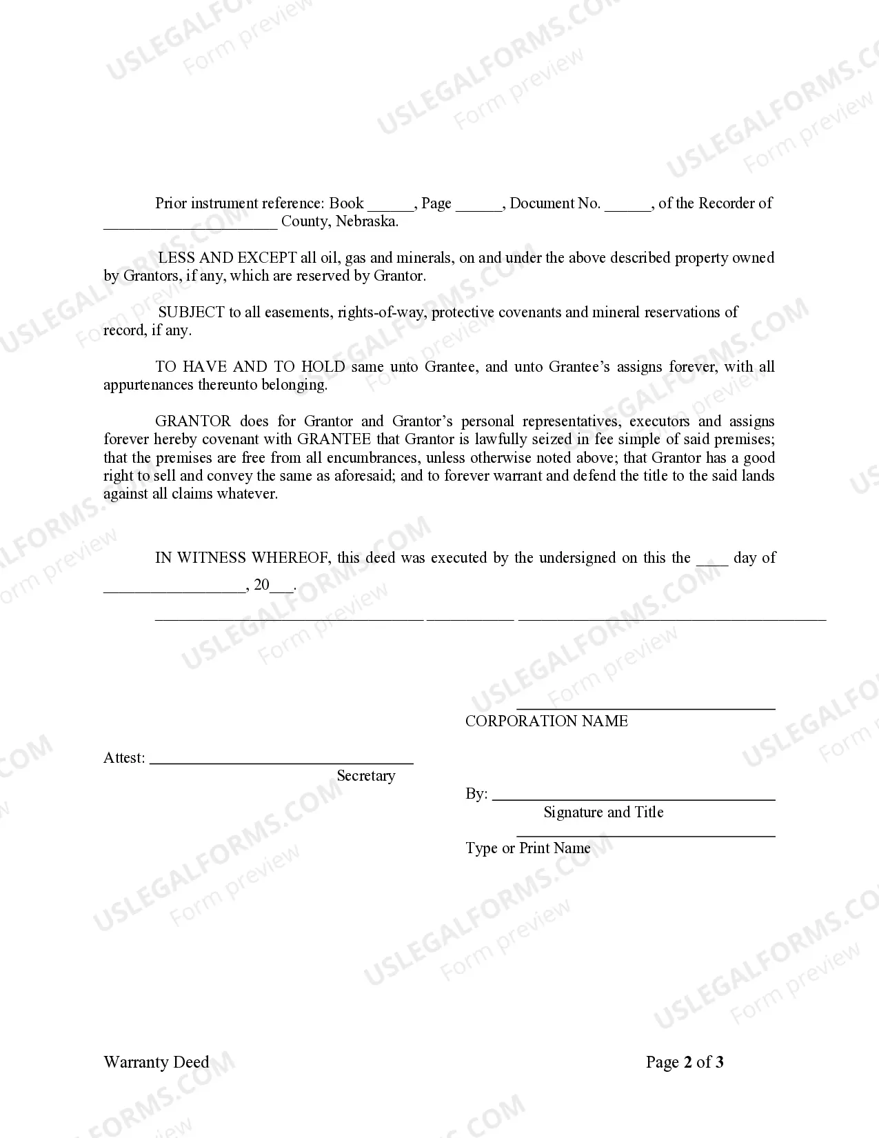 Preview Warranty Deed from Corporation to Corporation