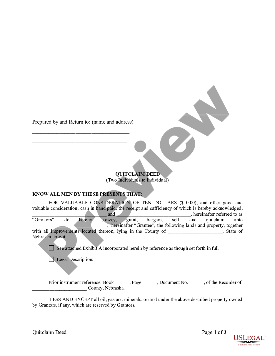 page 0 Quitclaim Deed - Two Individuals to One Individual preview