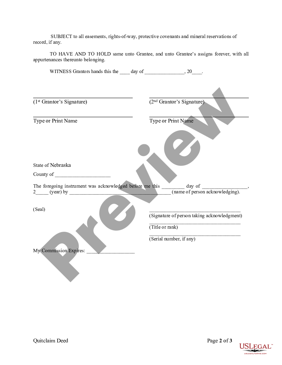 page 1 Quitclaim Deed - Two Individuals to One Individual preview