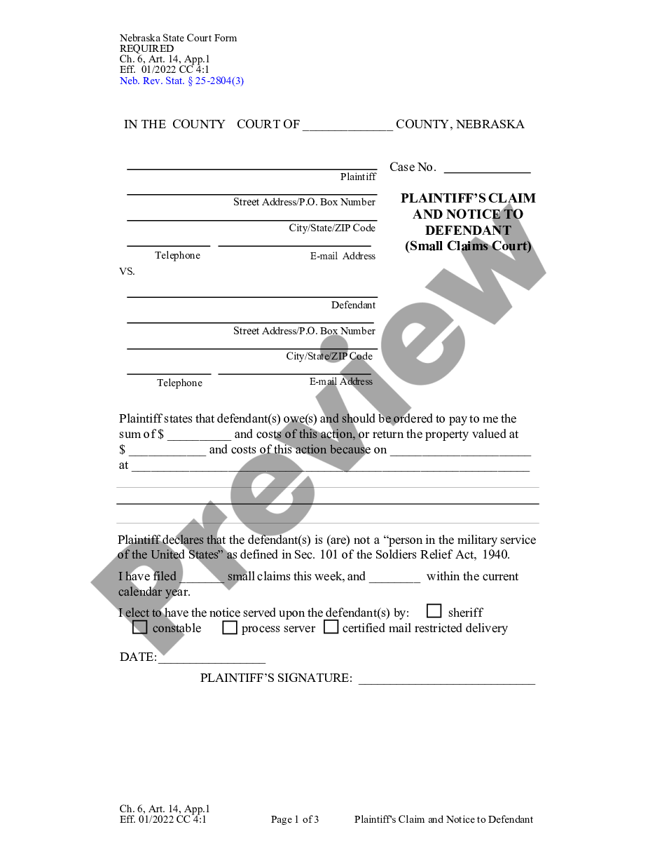 page 0 Plaintiff's Claim and Notice to Defendant preview