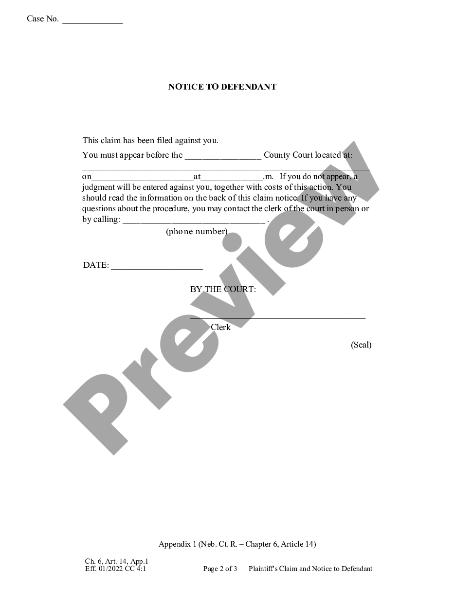 page 1 Plaintiff's Claim and Notice to Defendant preview