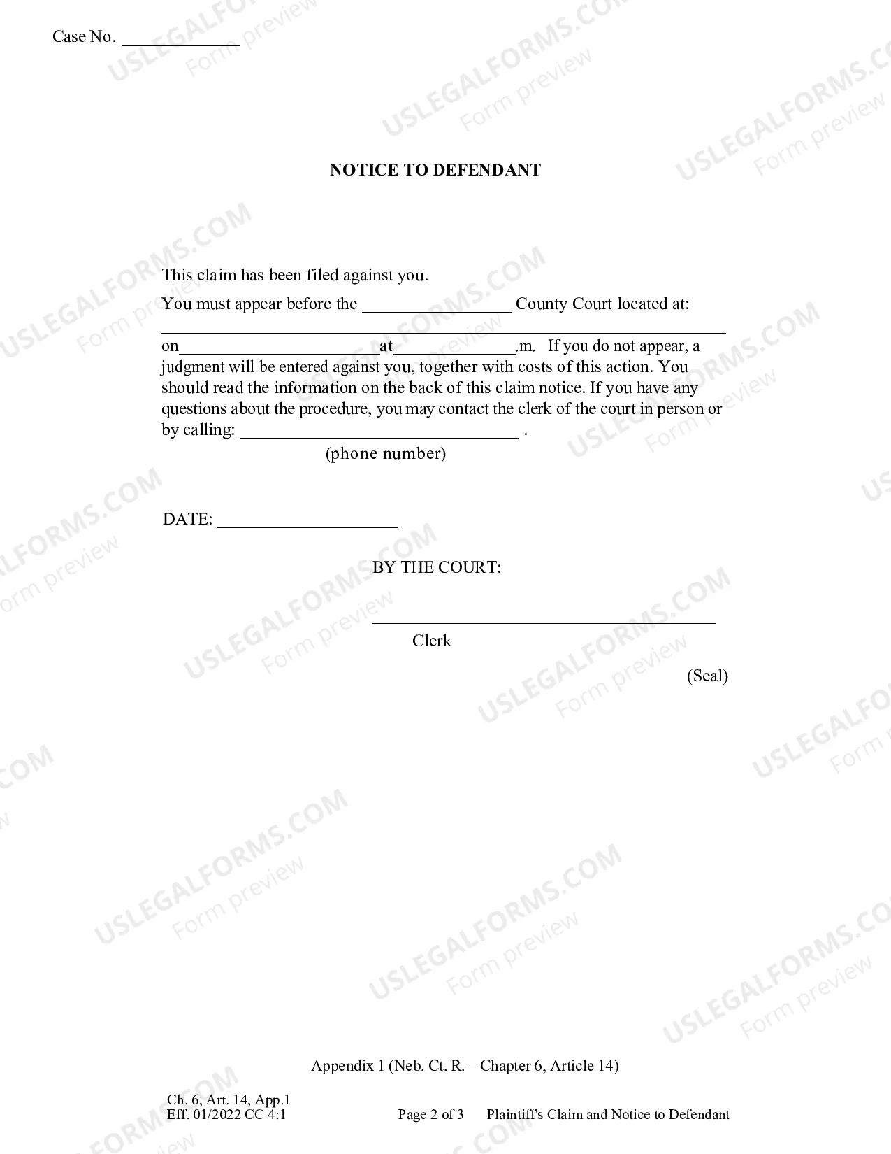 Preview Plaintiff's Claim and Notice to Defendant