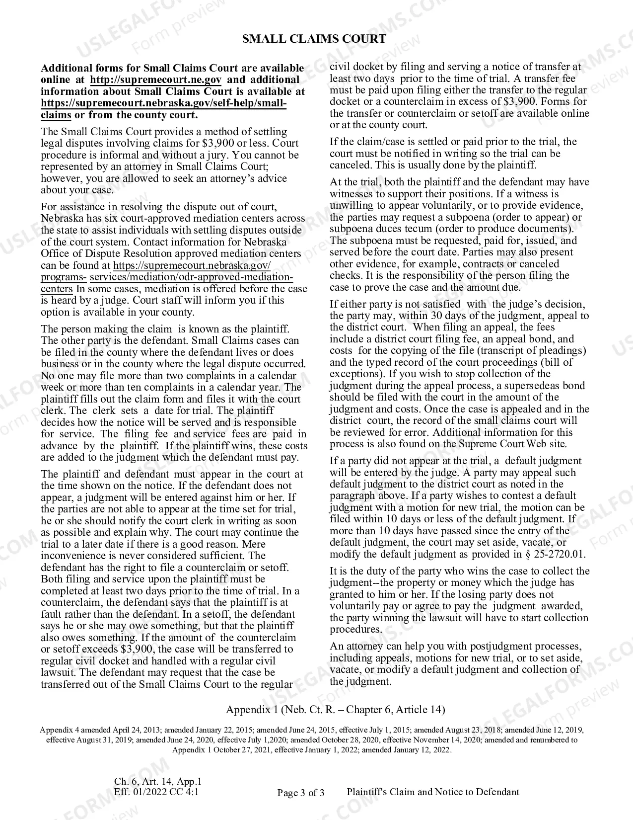 Preview Plaintiff's Claim and Notice to Defendant