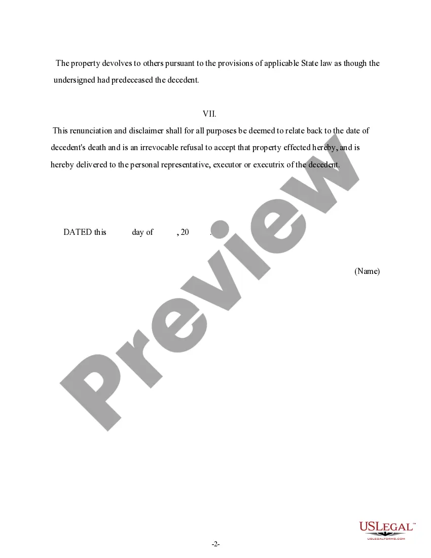 Preview Renunciation And Disclaimer of Joint Tenant or Tenancy Interest