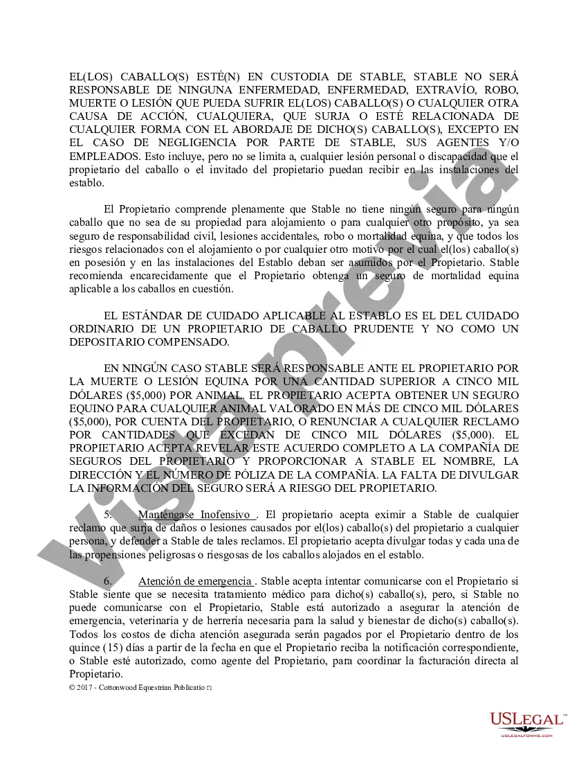 Preview Acuerdo de establo de embarque - Formularios equinos de caballos