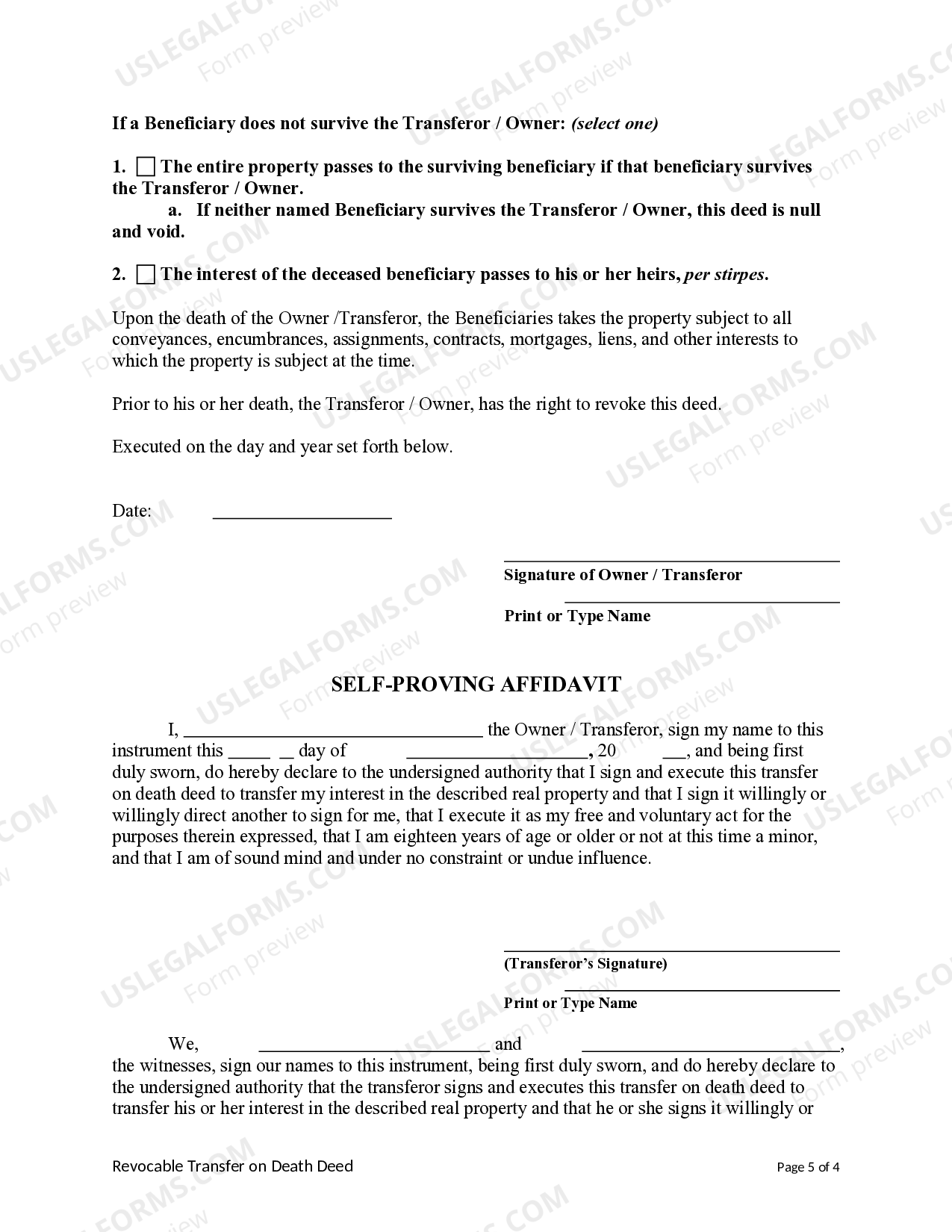 Nebraska Transfer on Death Deed or TOD Beneficiary Deed Individual to Two Individuals