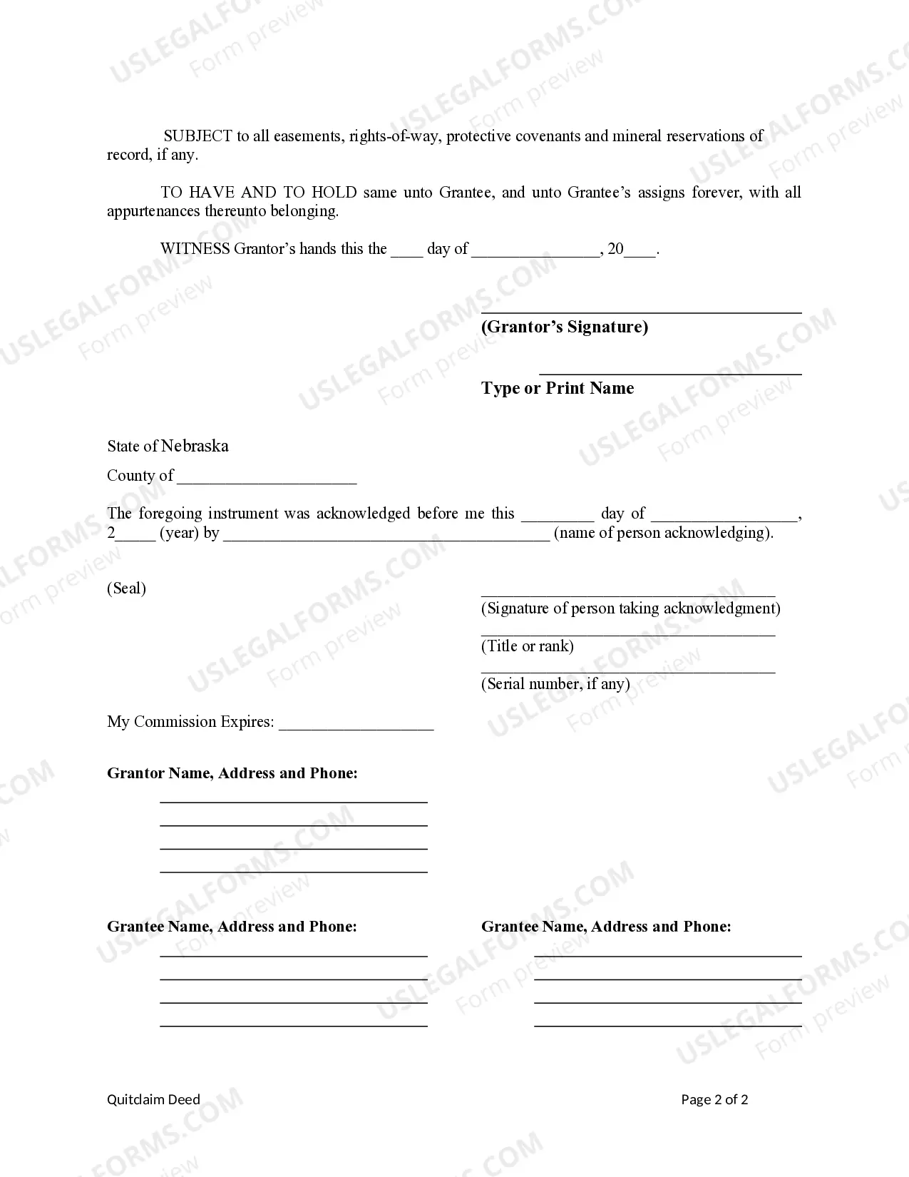 Preview Nebraska - Quitclaim Deed from Individual to Two Individuals