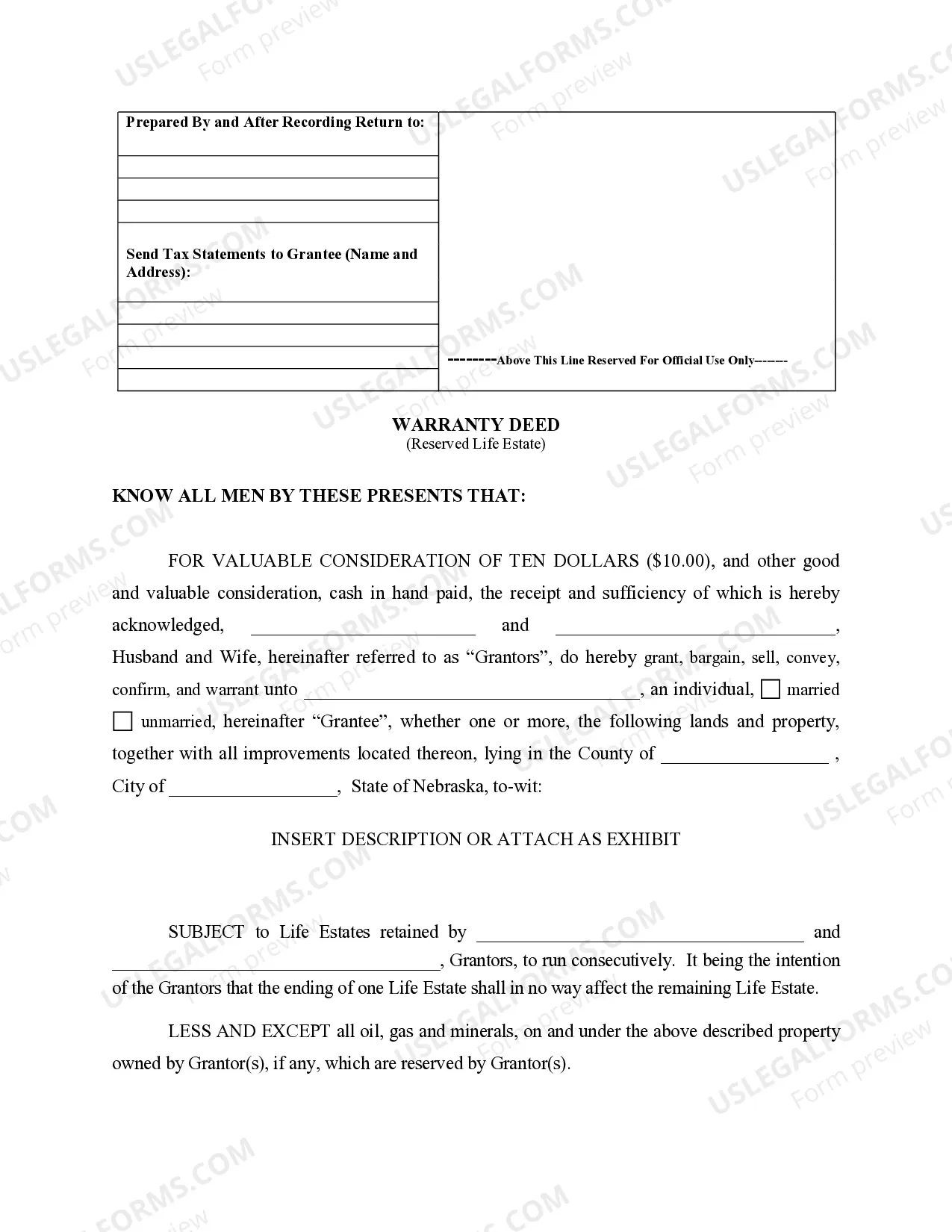 Preview Warranty Deed to Child Reserving a Life Estate in the Parents