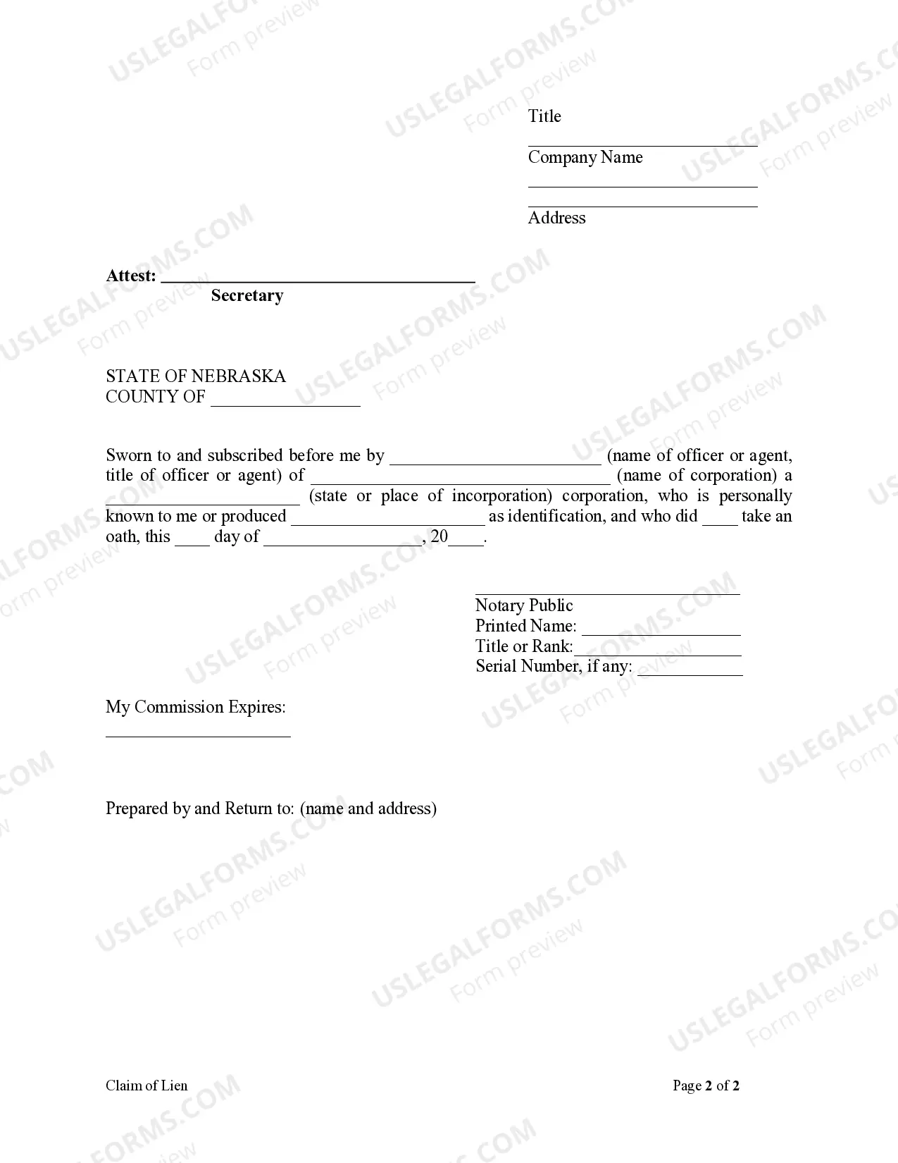 Preview Claim of Lien - Corporation