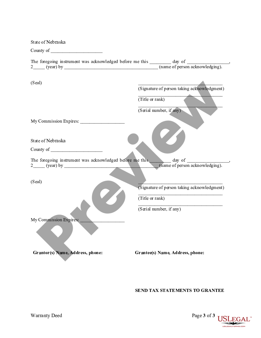 Nebraska Warranty Deed from two Individuals to Husband and Wife ...