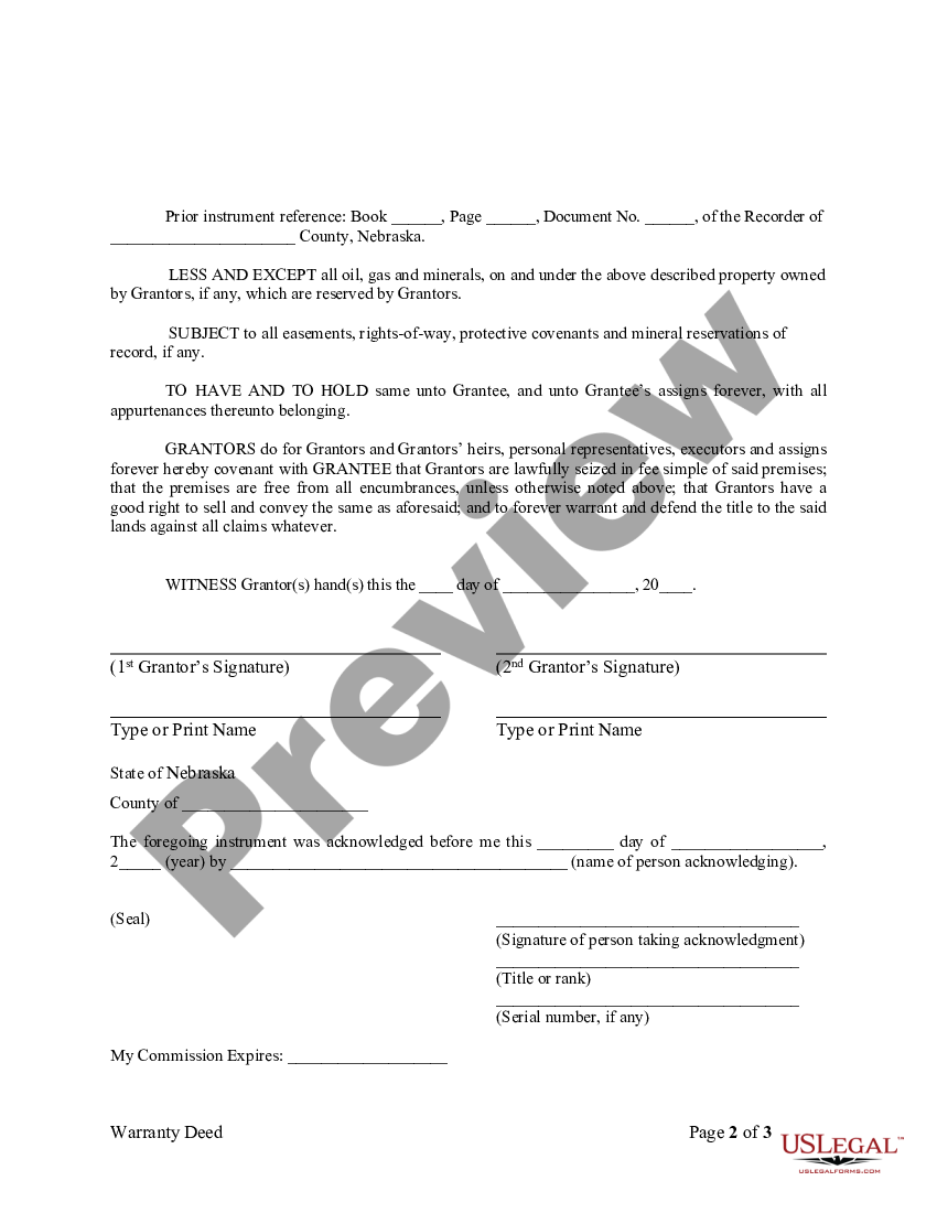 Nebraska Warranty Deed From Husband And Wife To Corporation 