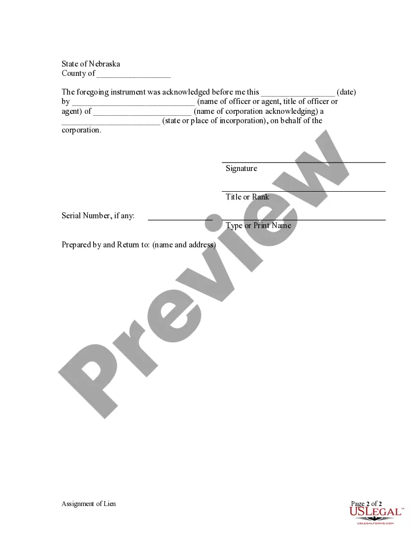 Preview Assignment of Lien - Corporation