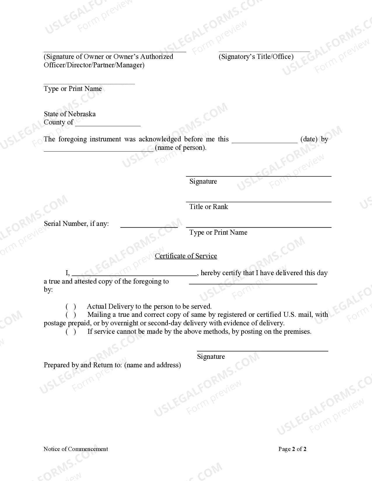 Preview Notice of Commencement - Individual