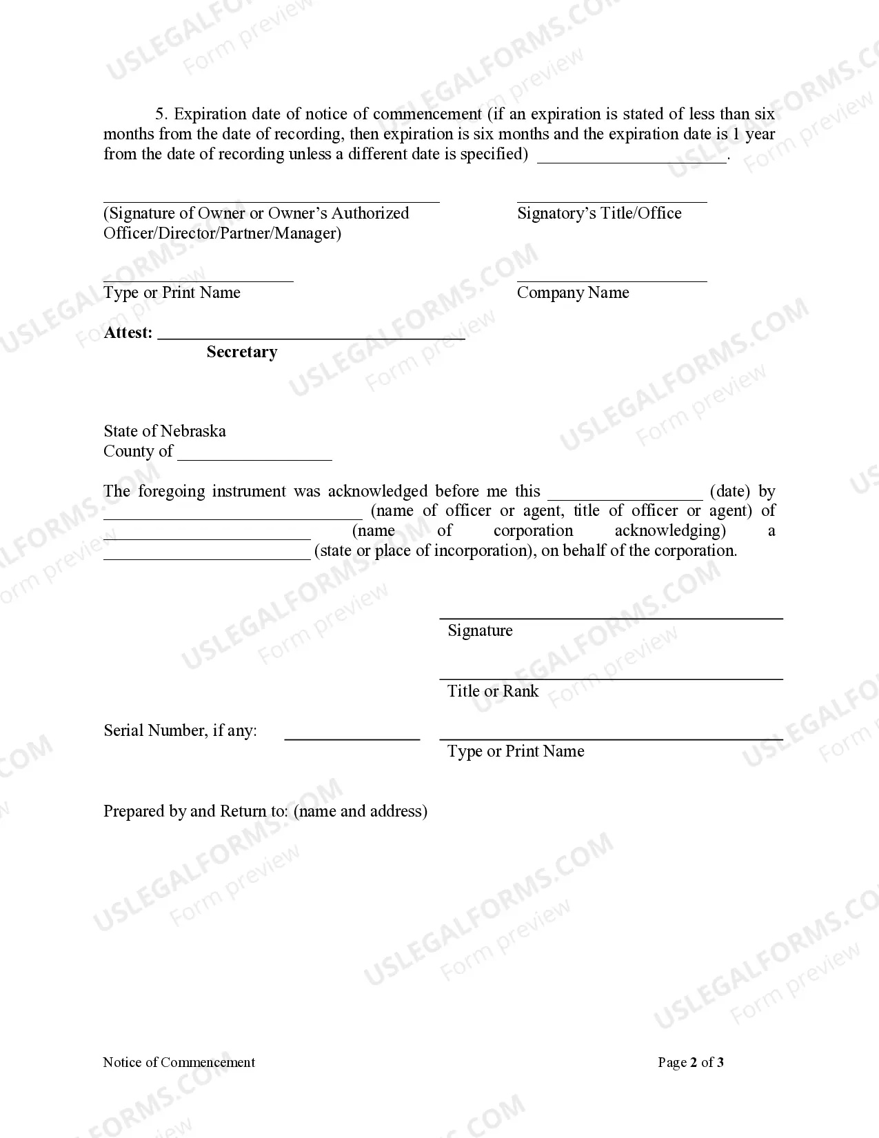 Preview Notice of Commencement - Corporation