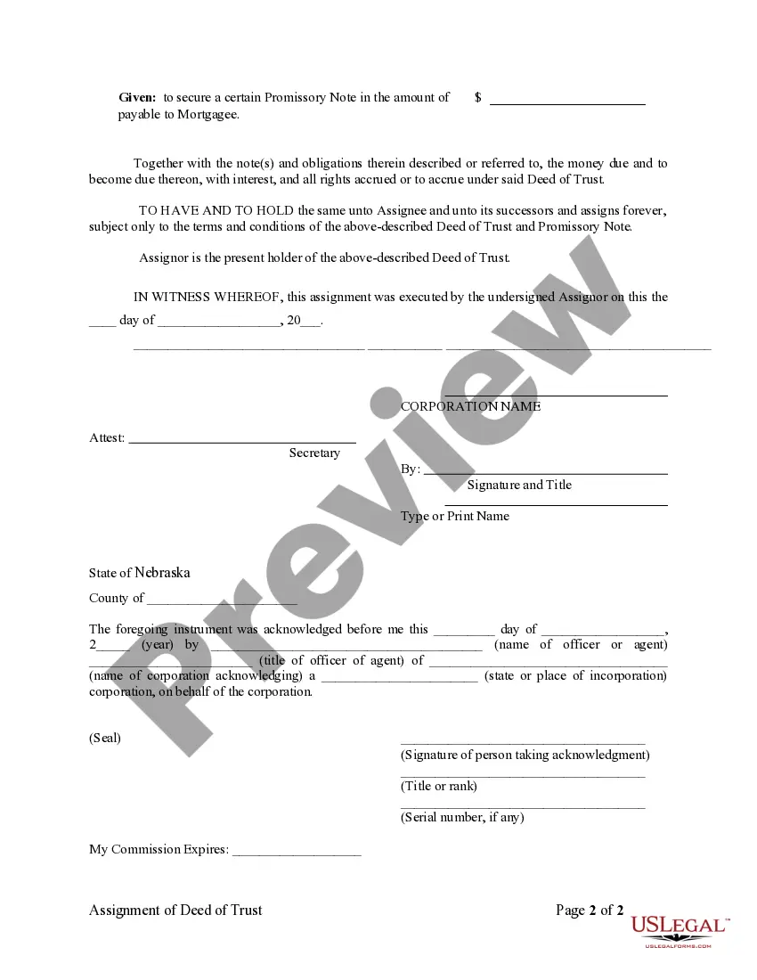 Preview Assignment of Deed of Trust by Corporate Mortgage Holder