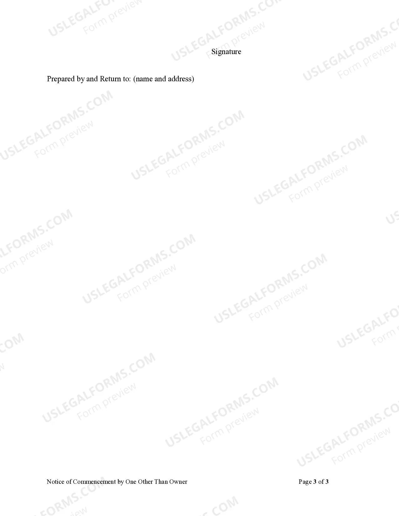 Preview Notice of Commencement by One Other Than Owner - Corporation