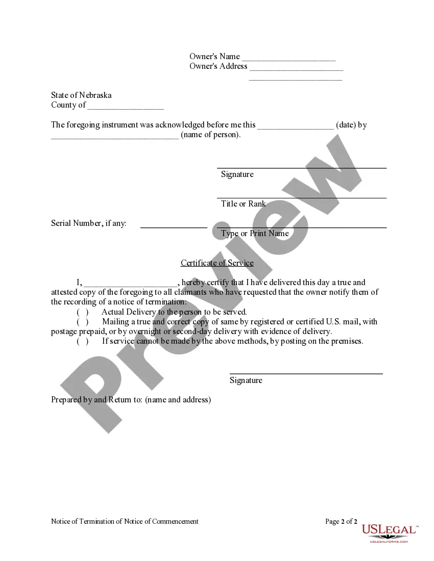 Get Notice of Termination of Notice of Commencement - Individual Preview Notice of Termination of Notice of Commencement - Individual